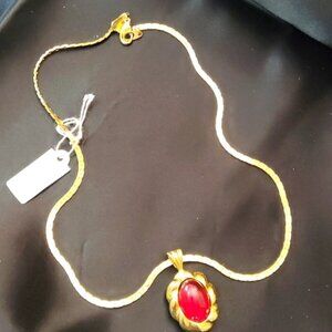 Park Lane Red Glass jewel pendant gold tone necklace NOS NEW